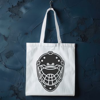 A hockey player's silhouette with a protective mask, highlighting the sport's safety gear.