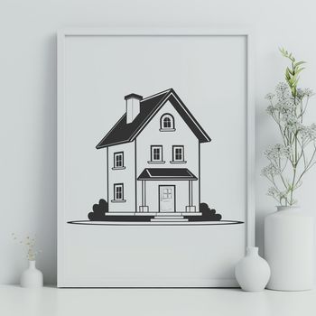 Vector graphic representation of a typical home with basic architectural details.