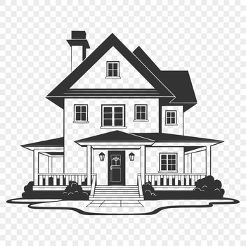 A 2D illustration of a house in vector format, suitable for digital design.