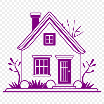An outline drawing of a residential building with various architectural features.