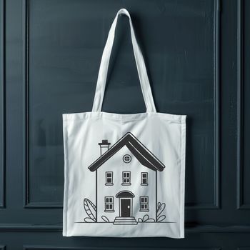 A 2D illustration of a single-family residence with basic architectural features.