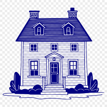 A simple 2D illustration of a house with a rectangular shape and pitched roof.
