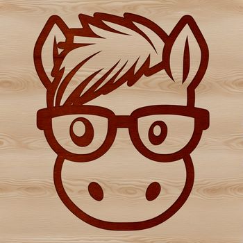 An anthropomorphic horse wearing glasses is depicted in simple vector lines.