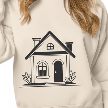 A 2D illustration of a single-family home with a simple roof and basic architectural details.