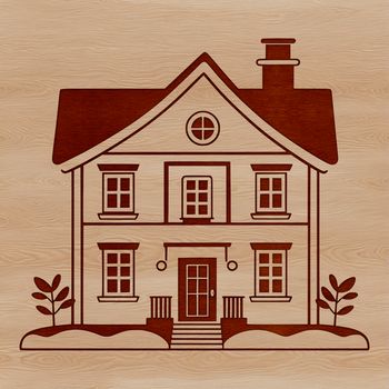 A simple illustration of a residential house with a rectangular shape and multiple rooms.