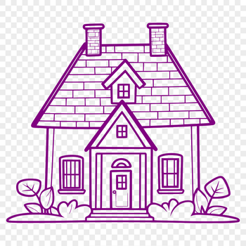 A simple line drawing of a house with basic architectural details.