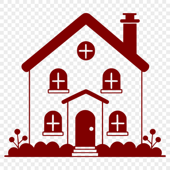 A simple 2D illustration of a single-family home with a rectangular shape and pitched roof.