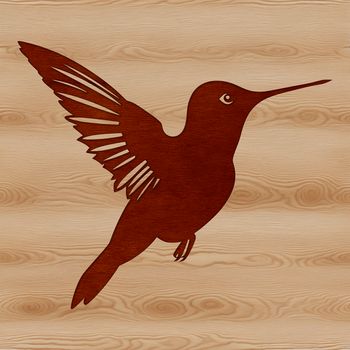 A detailed illustration of a hummingbird in mid-flight, showcasing its feathers and wingspan.
