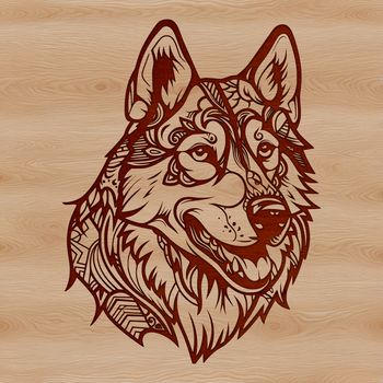 An ornate design element featuring the silhouette of a Husky in vector format.
