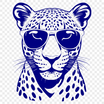 Vector art of a big cat, specifically a jaguar, depicted with distinctive facial features and stylish eyewear.