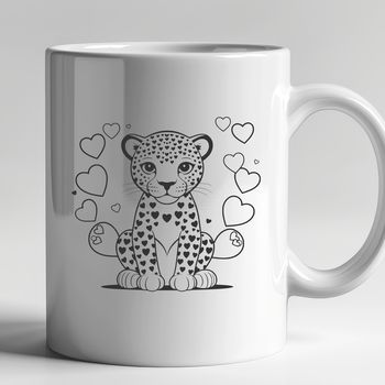 A large, powerful jaguar with love hearts surrounding its face.