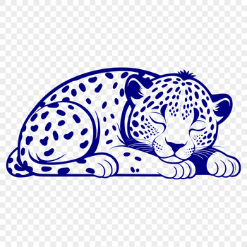 A large feline animal with golden fur and black spots is depicted in various sleeping poses, showcasing its relaxed demeanor.