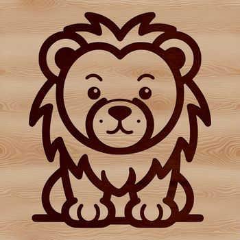 A simple line drawing of a cute lion sitting on the savannah.