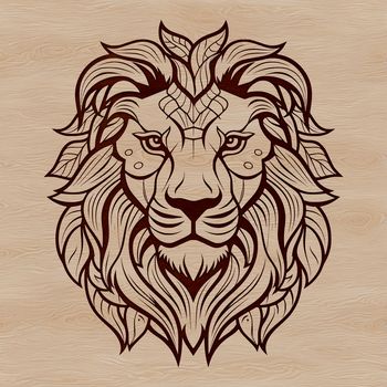 A regal lion's head with intricate details and bold lines, suitable for use in vector design projects.