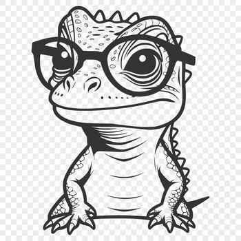 A stylized illustration of a reptile wearing glasses in a fun and playful manner.