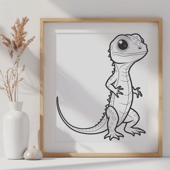 Illustration of a reptile animal, a green lizard in a cartoon style.