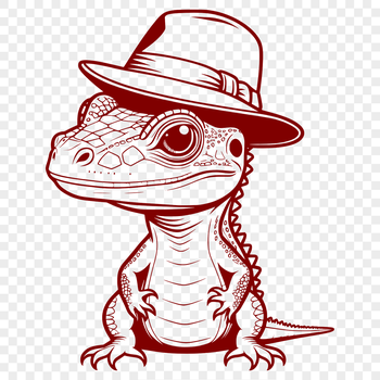 A small reptile wearing a hat, illustrated in vector style.