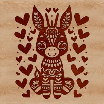 A sitting donkey with ornate details and love hearts, suitable for digital cutting machines like Cricut.
