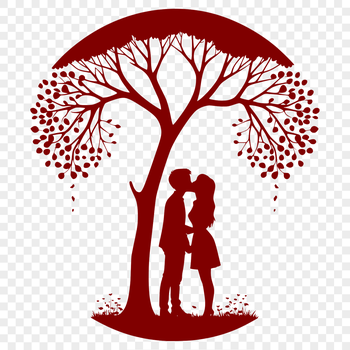 Illustration of a tree embracing two figures in a loving gesture.