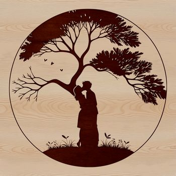 An iconic vector design featuring a tree with a heart-shaped trunk, representing eternal love and togetherness.