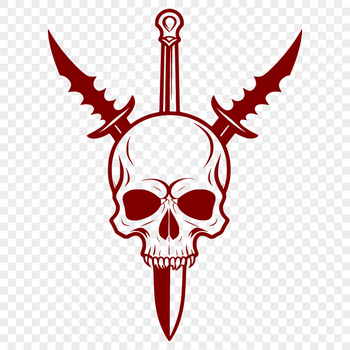 A stylized illustration of a skull with a decorative dagger piercing its forehead, suitable for various design applications.
