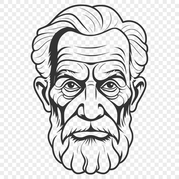 An illustration of a mature adult male figure in simple design.