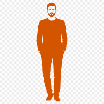 An SVG graphic representation of a man with clean lines and geometric shapes.