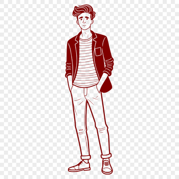 A simple line drawing of a male figure in a standing position.