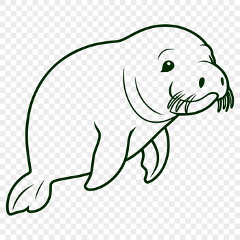 A detailed illustration of a sea creature's face, specifically a manatee's profile.
