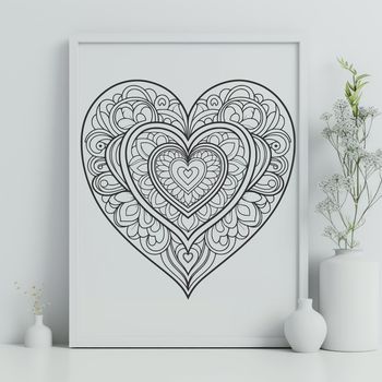 A intricate mandala design in the shape of a heart, suitable for various applications including digital design and crafting.