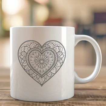 A colorful mandala heart design with intricate patterns, suitable for vector art projects.