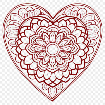 A colorful mandala heart design with intricate patterns and shapes.