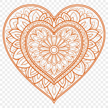 A colorful mandala heart design made up of intricate patterns and shapes.
