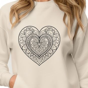A intricately designed mandala heart pattern, ideal for vector-based cutting machines like Cricut.
