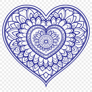 A decorative mandala design featuring a heart shape in intricate patterns, suitable for vector graphics.