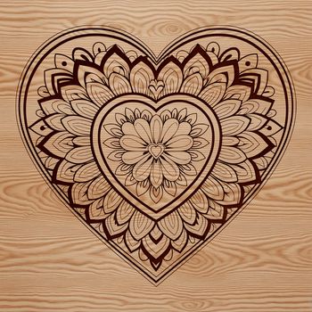 A symmetrical mandala design featuring a heart motif, created as a scalable vector graphic (SVG).
