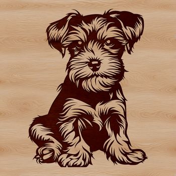 A digital illustration of a miniature schnauzer sitting on its haunches.