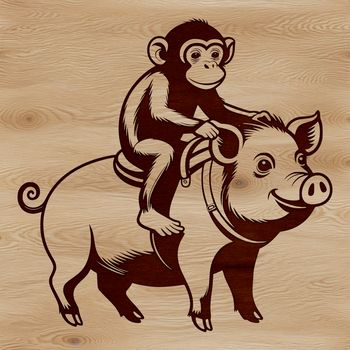 An illustrative vector art design featuring a monkey pig character.