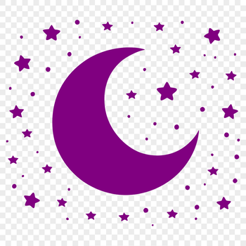 A round, glowing moon symbol with stars in the background, suitable for use as vector art.