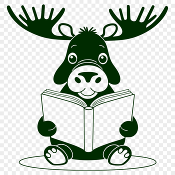A stylized vector illustration of a moose holding a book, suitable for craft projects or design templates.