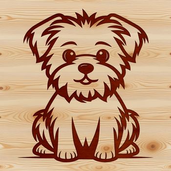 A simple line drawing of a small dog breed sitting on its hind legs.