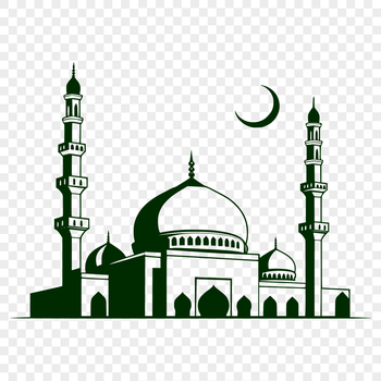 A 2D architectural representation of a traditional mosque building with domes and minarets.