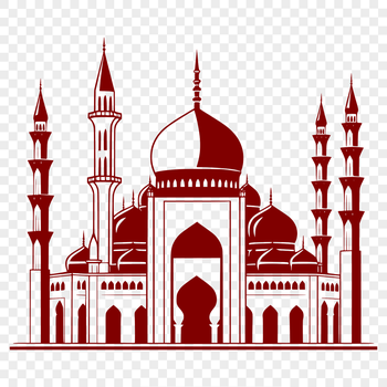 A stylized illustration of a mosque architecture with intricate details and geometric patterns.