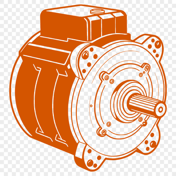 Illustrated 3D electric motor design with detailed components, suitable for vector graphics and commercial use.