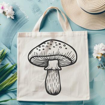 A colorful illustration of a mushroom in various growth stages.