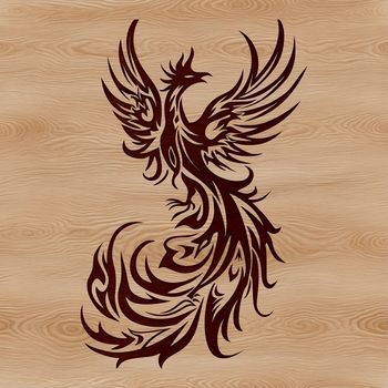 A mythical creature with wings and feathers, depicted in ornate detail.