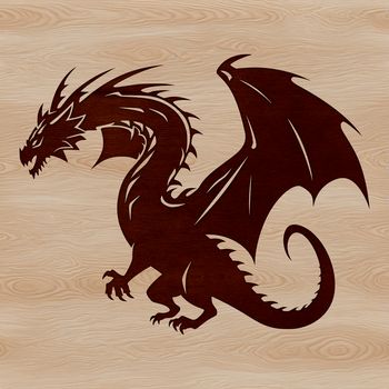 A stylized vector illustration of a mythical dragon with scaly texture and fire-breathing details.