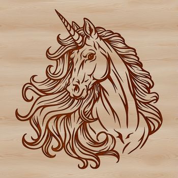 A mythical creature from fairy tales, depicted as a horse with a single horn on its head.