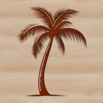 A large, tropical palm tree with long leaves swaying in the wind.
