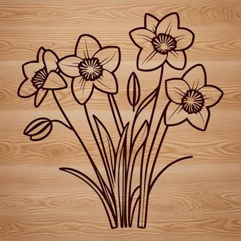 A vector illustration of a daffodil flower against a simple white background.